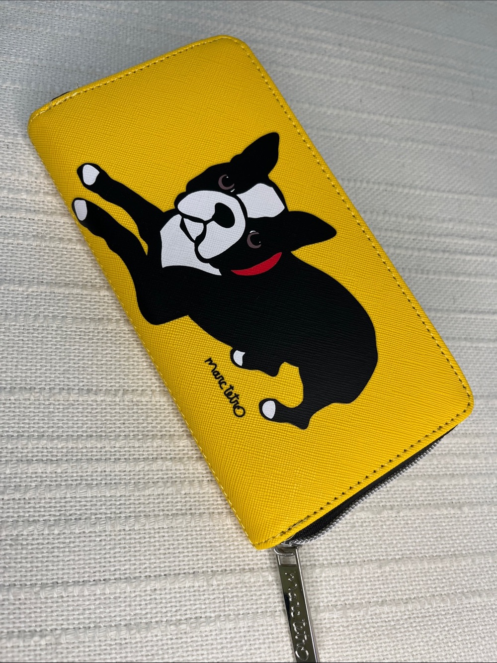 Marc Tetro: Frenchie Zip-Around Wallet in bright yellow w French Bulldog Print